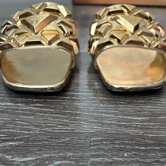 Prada Studded Gold Metallic Leather Slide Sandal. - Picture 5 of 11
